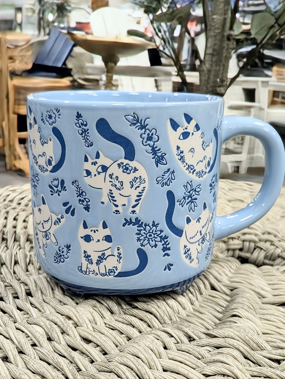 New SILLY CAT Blue Ceramic Mug